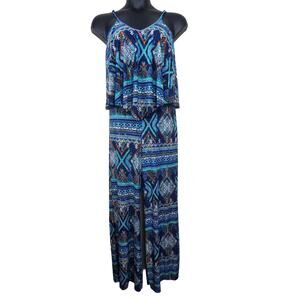 RUE 21 Blue Strappy Flow Tiered  Aztec Print Jumpsuit | Small
